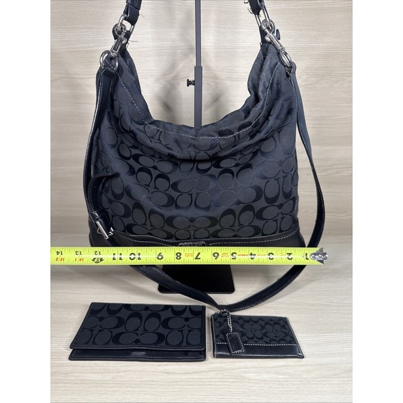 COACH Authentic Black & Silver Monogram Handbag Satchel Purse 23279 Slouchy - Picture 1 of 12
